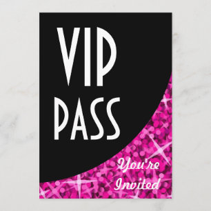 Convite "VIP Pass" de curva preta cor-de-rosa