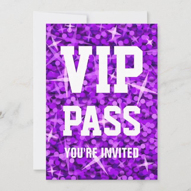 Convite 'VIP PASS' Roxo Glitz (Frente)