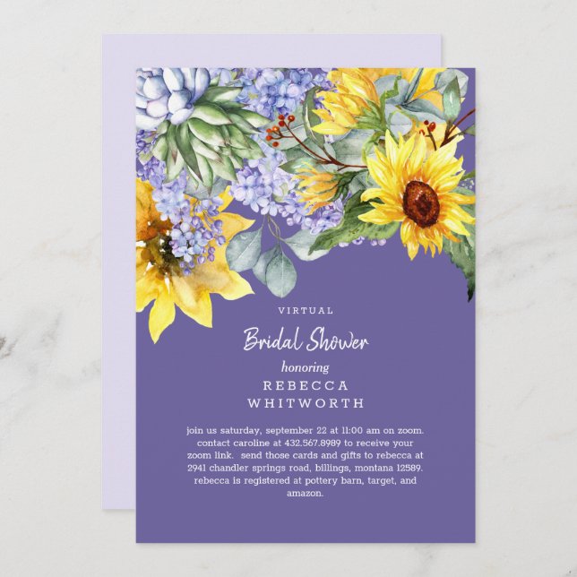 Convite Virtual Bridal Lilac & Sunflower (Frente/Verso)