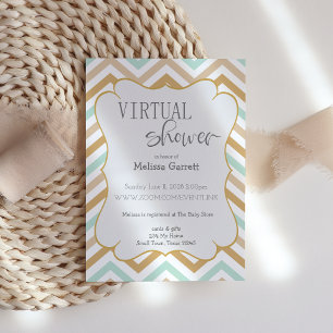 Convite virtual de Zig Zag verde e Dourado Pastel