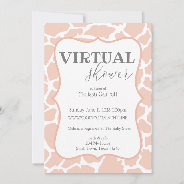 Convite Virtual Girafa Bebê Menina Rosa (Frente)