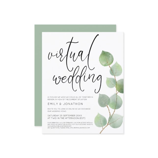 Convite Virtual para Casamento Eucalyptus de Orçam (Frente/Verso In Situ)