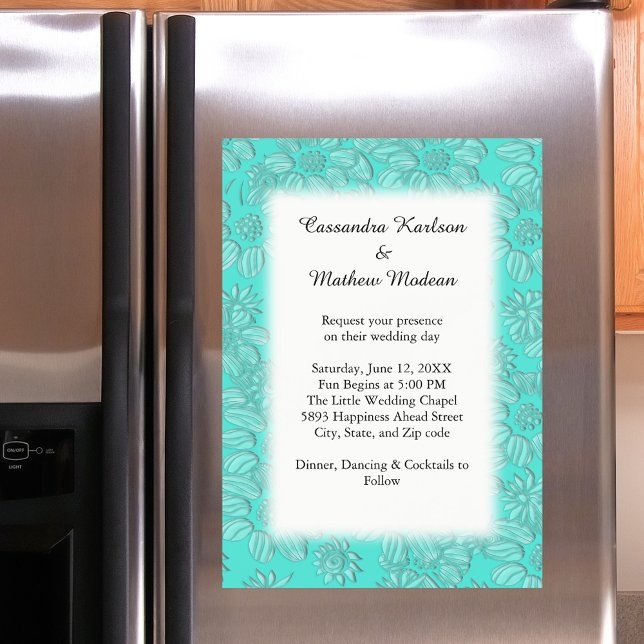 Convite Visitas em Turquesa e Casamento Branco (Daisies in Turquoise & White Wedding Magnetic Invitation)