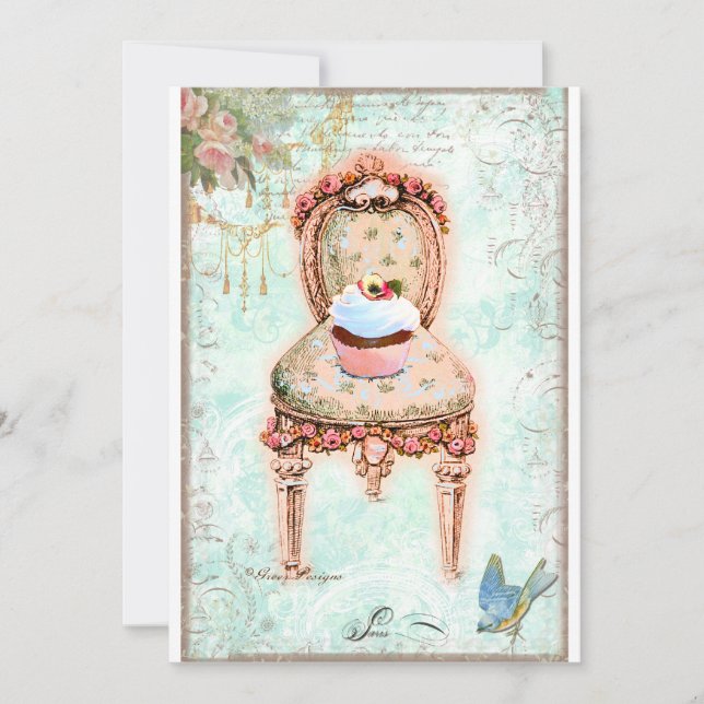 Convite Vitoriano Francês Cupcake (Frente)