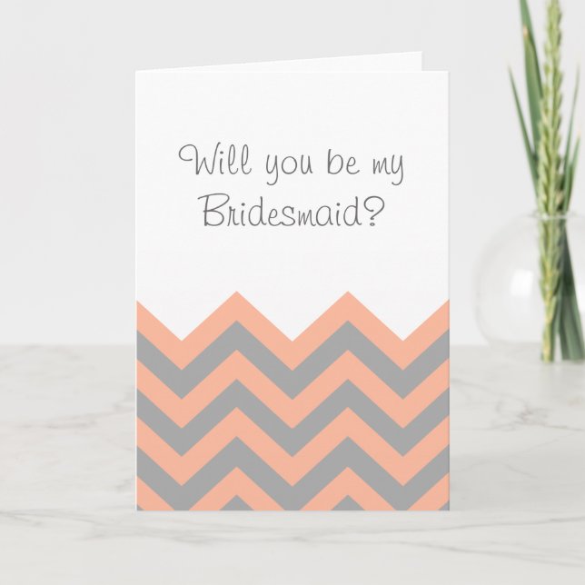 Convite Você será minha dama de Bridesmaid? Pêssego e Cinz (Frente)