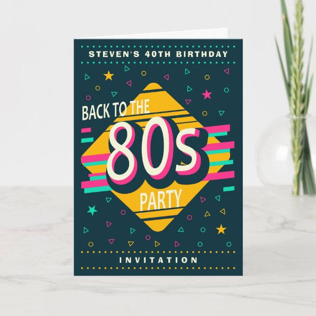 Convite Voltar à Festa de aniversário dos anos 80 (Frente)