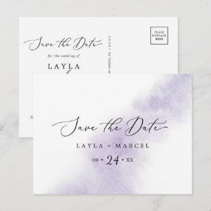 Convite Wash de Aquarela   Roxo Salve a data Cartão postal