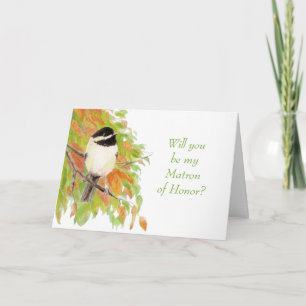 Convite Watercolor Autumn Chickadee Matron da Honra Convid