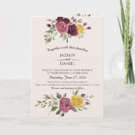 Convite Watercolor Burgundy Country Roses Cream