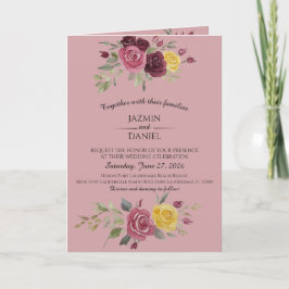 Convite Watercolor Burgundy Country Roses Pink