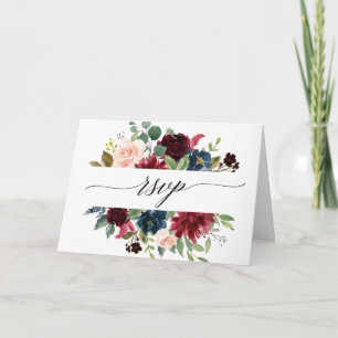 Convite Watercolor Burgundy Red Marinho Blush RSVP Floral