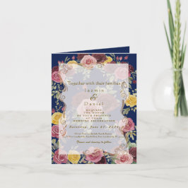 Convite Watercolor Dusty Burgundy Yellow Roses/Blue