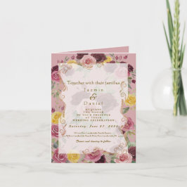 Convite Watercolor Dusty Burgundy Yellow Roses/Pink