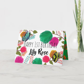 Convite Watercolor Floral Butterfly Birthday