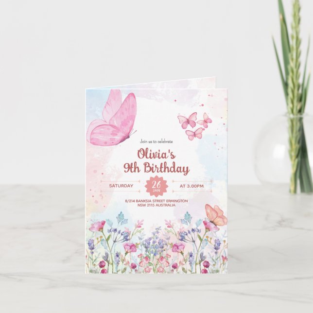 Convite Watercolor Pastel Butterfly Folded Card Invitation (Frente)
