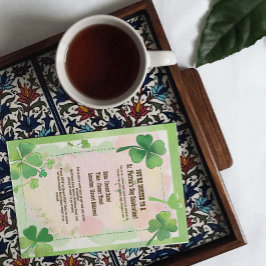 Convite Watercolor Quatro Folhas Clove Shamrock Rua do Pat