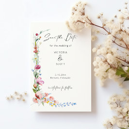 Convite Watercolor Wildflower Calligraphy Save the Date