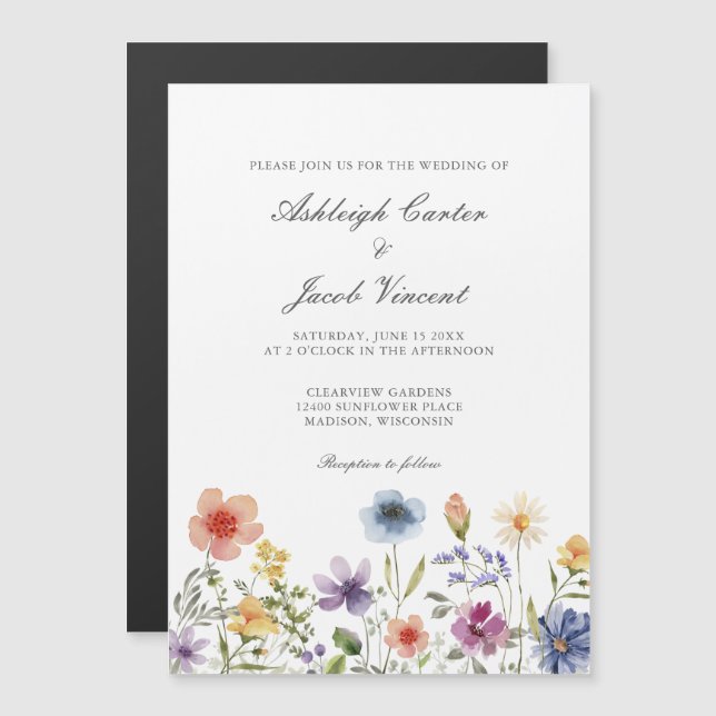 Convite Watercolor Wildflower Pretty Spring Garden Wedding (Frente/Verso)