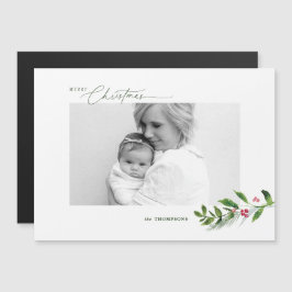 Convite Watercolor Winter Greenery Foto de Natal Moderno