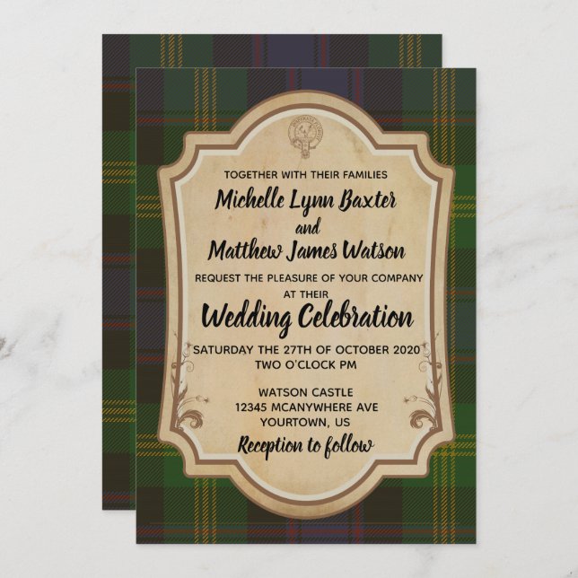 Convite Watson Tartan Wedding (Frente/Verso)