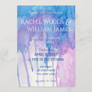 Convite Wedding azul & roxo da aguarela |