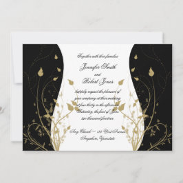 Convite Wedding curvado floral Dourado