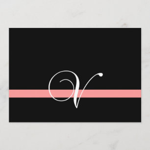 Convite Wedding do monograma V branco preto coral