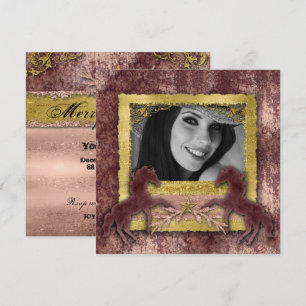 Convite Western de Cavalo Vintage Rosa Dourado Gra