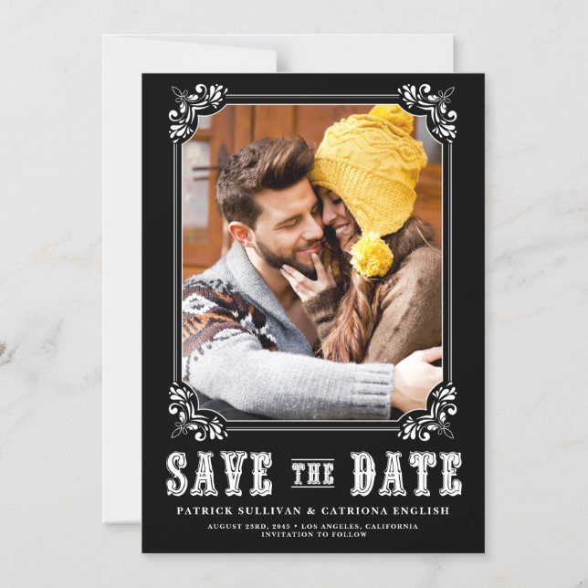 Convite Western Typography Photo Frame Save the Date (Frente)