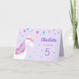 Convite Whimsic Rainbow Unicorn Purple 5 Birthday