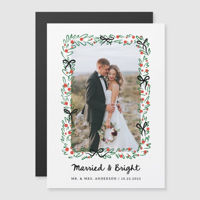 Convite Whimsical Frame and Bow | Photo Married and Bright (Frente/Verso)