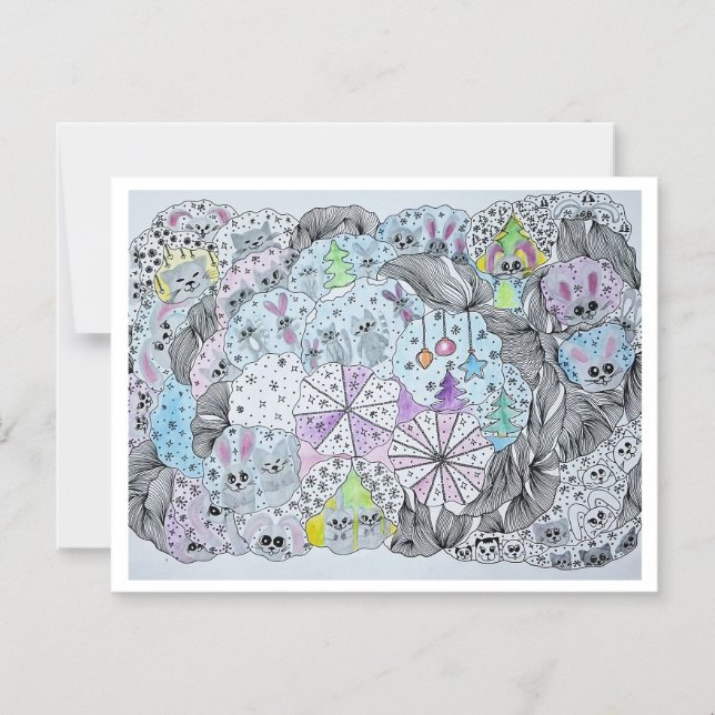 Convite  Whimsical Winter Forest Magical Creatures (Frente)