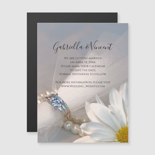 Convite White Daisy Elegance Wedding Salvar Data (Frente/Verso)