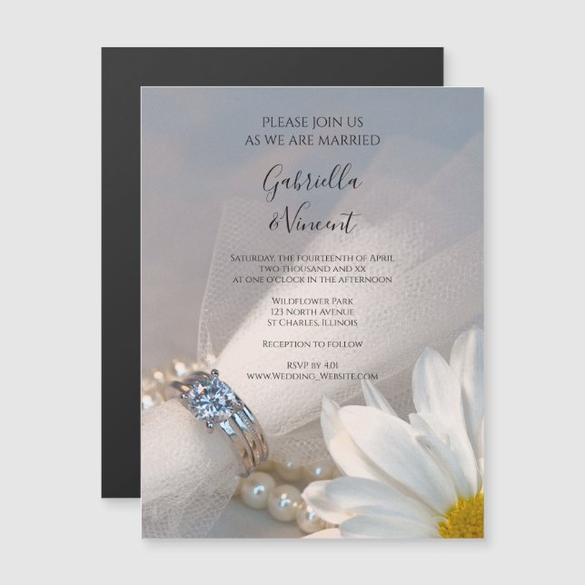 Convite White Daisy Elegance Weding Magnetic Invitation (Frente/Verso)