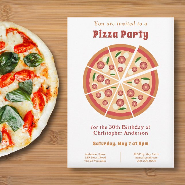 Convite White de Aniversário do Pizza Party (Pizza Party Invitation)
