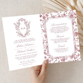 Convite White Dusty Rose Chinoiserie Crest QR Code Wedding