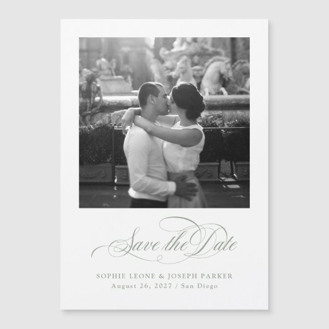 Convite White e Sage | Elegância Italiana Salvar a Data (Frente)