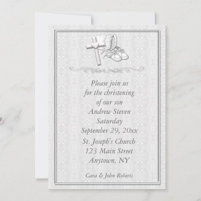Convite White on White Christening (Frente)