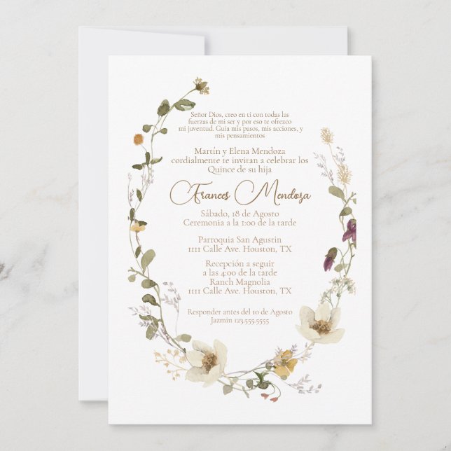 Convite Wild Flower quinceañera (Frente)