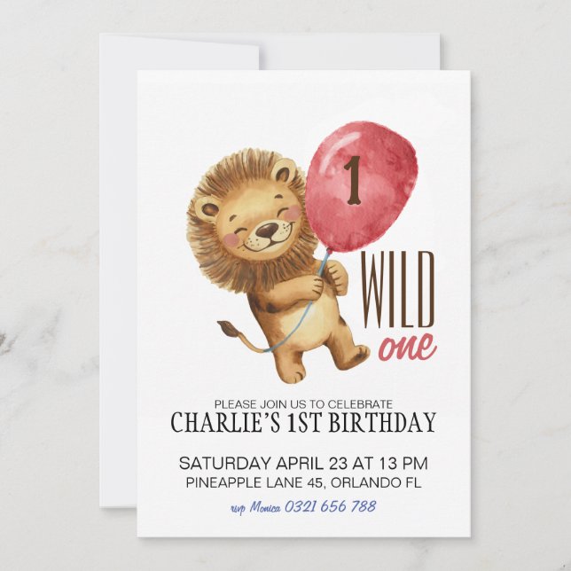 Convite Wild One Birthday, primeiro aniversario de (Frente)