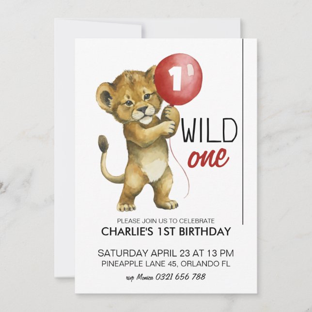 Convite Wild One Birthday, primeiro aniversario de (Frente)