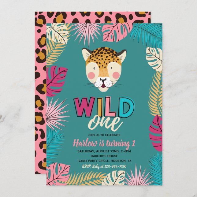 Convite Wild ONE | Convites para o Leopardo (Frente/Verso)