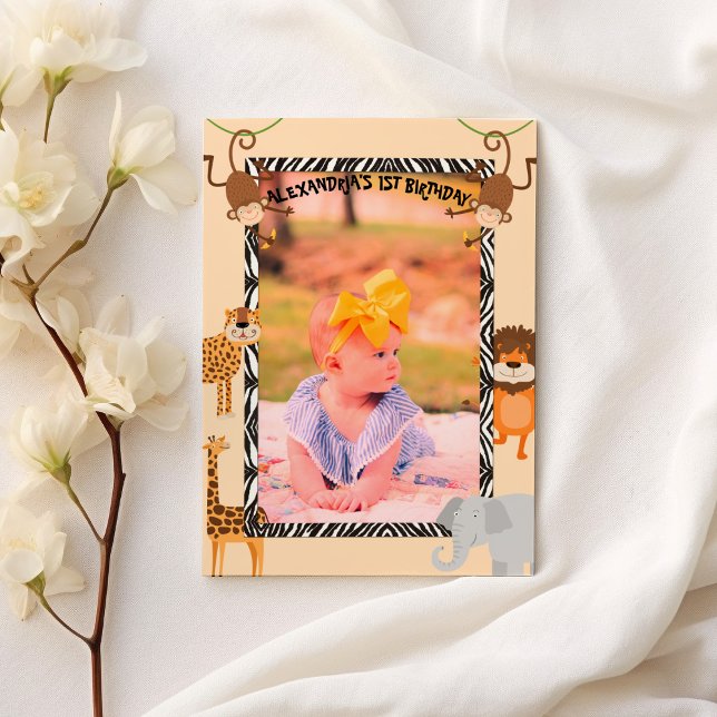 Convite  Wild One Cute Quote Safari Animal Birthday Photo (Wild One Cute Quote Safari Animal Birthday Photo)