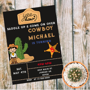 Convite Wild West Cactus Birthday Boy