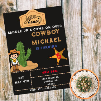 Convite Wild West Cactus Birthday Boy