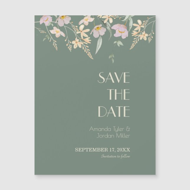 Convite Wildflower Sage Deco Weding the Date Magnet (Frente)