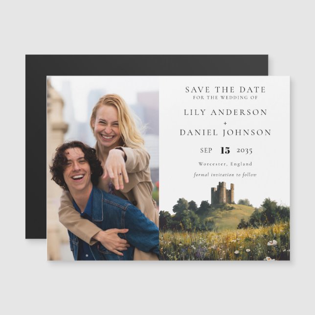Convite Wildflowers Castle Photo Wedding Save The Date (Frente/Verso)