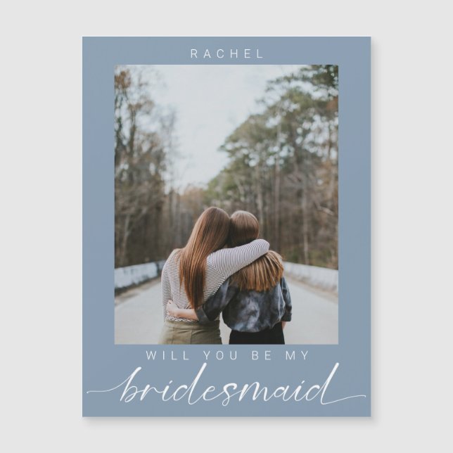 Convite Will you be my Bridesmaid Minimal Photo Dusty Blue (Frente)