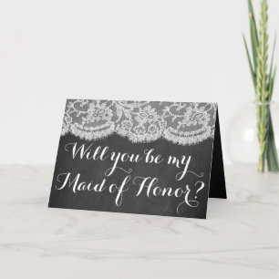 Convite Will You Be My Maid of Honor? Chalkboard & Lace