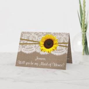 Convite Will You Be My Maid of Honor? Rustic Sunflower